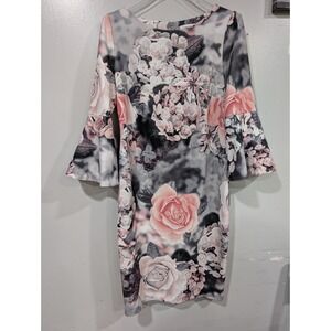 Calvin Klein floral print bell sleeve sheath dress black grey pink colorway  10
